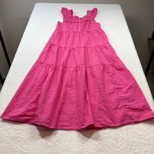 Old Navy Tiered Midi Dress Womens XS Pink Trance Good Seersucker Flutter 809123